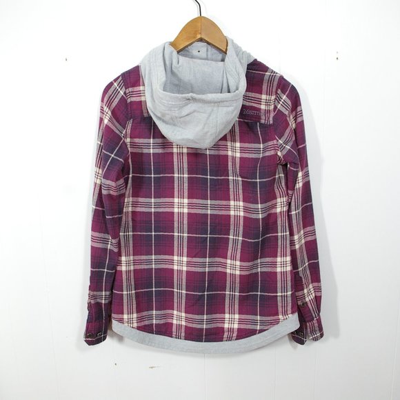 Plaid Button-Up Hoodie - Purple and Gray - Picture 5 of 9